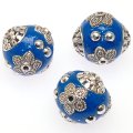 Indonesia Jewelry Beads, Oval shape,handmade beads with antique"pewter"zinc-based,blue color