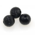 Plain Acrylic Beads, Fluted Corrugated Stripe Round, Black, 10mm, Hole: 1.8mm
