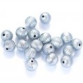 Plating Acrylic CCB Beads, Fluted Corrugated Stripe Round,Silver Grey, 10mm, Hole: 1.8mm