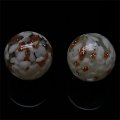 Bead, lampworked glass,white chips with copper-colored giltter,16mm Round Beads