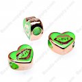 Large hole beads,heart rose gold plated,love,green color