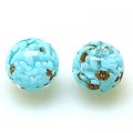 Bead, lampworked glass,aquamarine chips with copper-colored giltter,16mm Round Beads