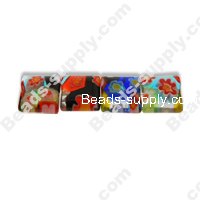 Millefiori Glass Multi-Flower Flat Square Beads 8 mm