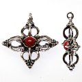 Pendants,Antique silver filligree cross pendant 25*29mm,red stone ,sold of 100 pieces