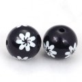 16mm engraved flower Carved acrylic round beads,black