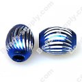 Beads,Loose beads,10*13mm Oval Aluminium Beads,Blue beads with carving, sold of 200pcs