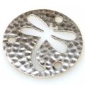 Charm,antiqued"pewter" (zinc-based alloy), 40x1.2mm round dragonfly. Sold per pkg of 100