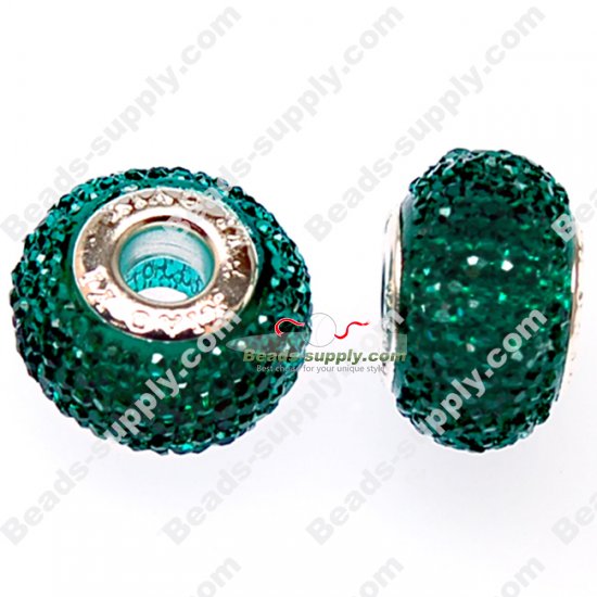 10x16mm Large hole beads for DIY snake charm bracelets,resin pave roudelle beads,Emerald - Click Image to Close