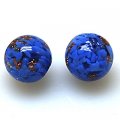 Bead, lampworked glass,blue chips with copper-colored giltter,16mm Round Beads