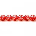 Bead, lampworked glass, red and transparent, 12mm double-sided flat round with specail design