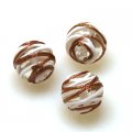 Bead, lampworked glass,white line with copper-colored giltter,16mm Round Beads