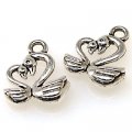 Charm,antiqued"pewter" (zinc-based alloy), 13x15mm double swans. Sold per pkg of 500