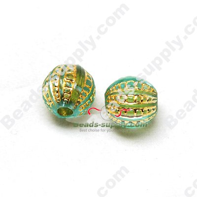 Gilding Gold Line Round Beads 12mm ,Green - Click Image to Close