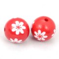16mm engraved flower Carved acrylic round beads,red