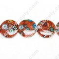 Millefiori Glass Multi-Flower Flat Round Beads 20 mm