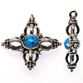 Pendants,Antique silver filligree cross pendant 30*35mm,Blue stone ,sold of 50 pieces