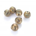 Plating Acrylic CCB Beads, Fluted Corrugated Stripe Round, Antique Gold, 10mm, Hole: 1.8mm