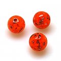 Bead, lampworked glass,orange chips with copper-colored giltter,14mm Round Beads