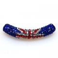 Pendants, polyclay and crystal, English flag, 10*45mm bend round tube,sold per 10 pieces .
