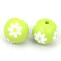 16mm engraved flower Carved acrylic round beads,yellow green