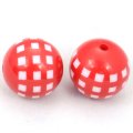 18mm engraved grid Carved acrylic round beads,red
