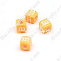 Acrylic Beads with Letter 6x6mm