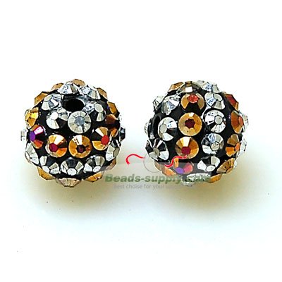 Bead,Round Resin Pave Beads,Black Base,Metalic Gold/Silver,Sold 100 Pcs Per Package - Click Image to Close
