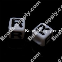 Cube Alphabet/Letter Beads, 7mm Alphabet-R
