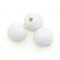 Plain Acrylic Beads, Fluted Corrugated Stripe Round, White, 10mm, Hole: 1.8mm