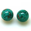 Bead, lampworked glass,blue green chips with copper-colored giltter,16mm Round Beads