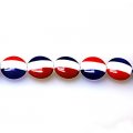 Bead, lampworked glass, blue/white/red, 12mm double-sided flat round with French flag design