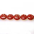 Bead, lampworked glass, red/transparent, 12mm double-sided flat round with red dot design