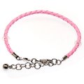 Bracelet,Interchangeble pink leather bracelet with rhodium plating,18cms length plus 5cms extention