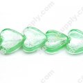 Glass Silver Foiled Heart Beads 18mm
