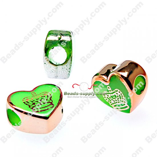 Large hole beads,heart rose gold plated,imperial crown,green color - Click Image to Close