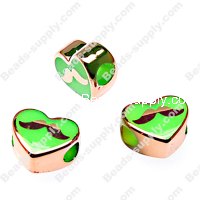 Large hole beads,heart rose gold plated,mustache,green color
