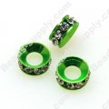Strass Roundel Beads 10mm with Clear Crystal ,Green