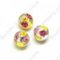 Foiled glass Round Beads ,Yellow
