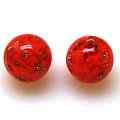 Bead, lampworked glass,red chips with copper-colored giltter,16mm Round Beads