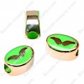 Large hole beads,oval shape rose gold plated,mustache,green color