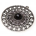 Pendant,antiqued"pewter" (zinc-based alloy), 42mm round piece with grey crystal. Sold per pkg of 50