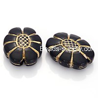 Plating Acrylic Beads, Golden Metal Enlaced, Corrugated Flat Oval, Black, 24x19x7mm, Hole: 2.4mm