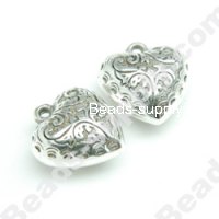 Antique Silver Plated Acrylic Heart Beads 10x20mm