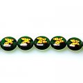 Bead, lampworked glass, yellow and green, 12mm double-sided flat round with butterfly design