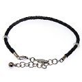 Bracelet,Interchangeble black leather bracelet with rhodium plating,18cms length plus 5cms extention