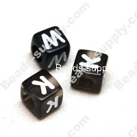 Cube Alphabet Beads 6*6mm ,Black